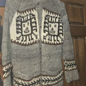 Vintage Hooded Knit Cardigan with Tribal Pattern